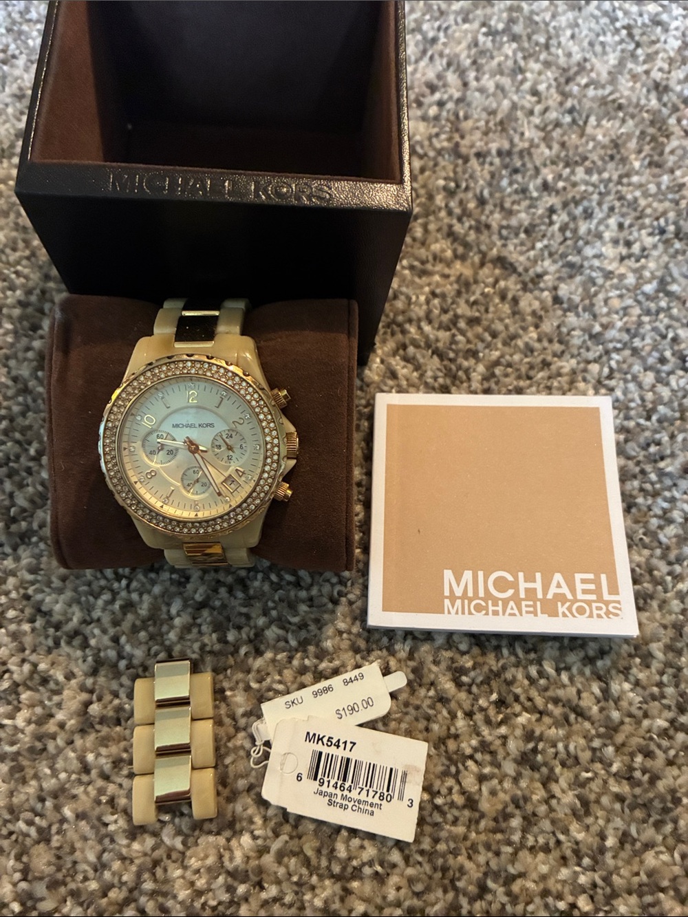 Michael Kors Madison Crystal Chronographic Glitz Horn & Gold Watch